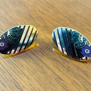 Vintage Nusi Floral Gold and Purple Earrings